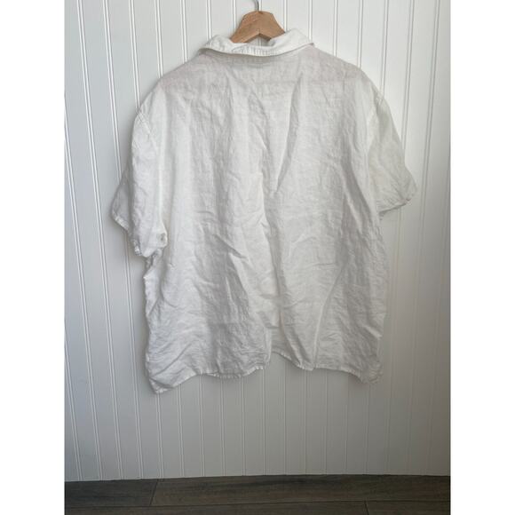 J. Jill Shirt Women's 3XL White 100% Linen Button Up Blouse, Short sleeve, light - Picture 4 of 4